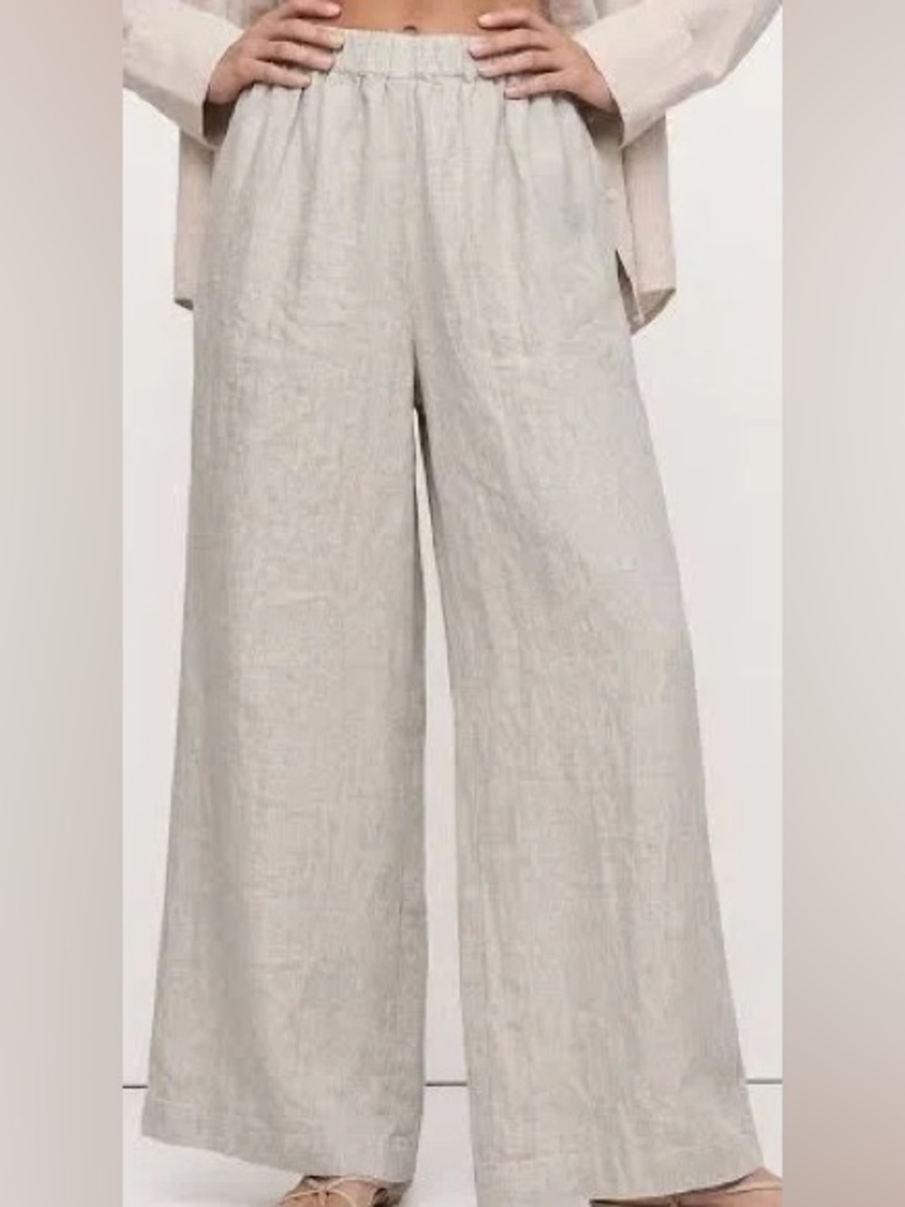 Ellen Tracy Relaxed Wide-Leg Linen-Blend Pants Beachcore large